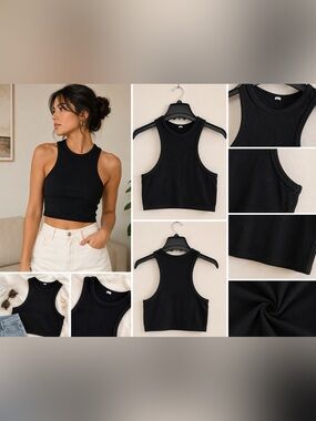 Zara Black Ribbed Racerback Crop Tank